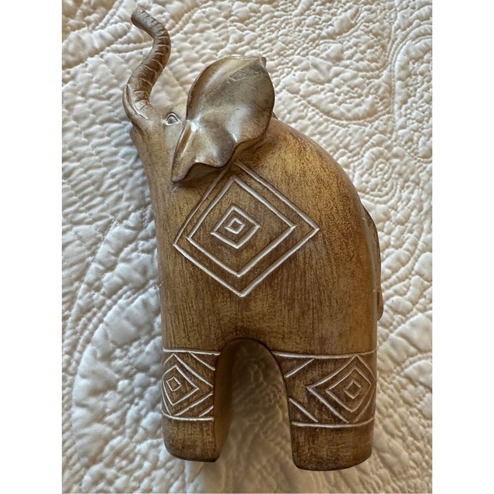 Carved Decorative Elephant Figurine in Warm Brown Home Decor
